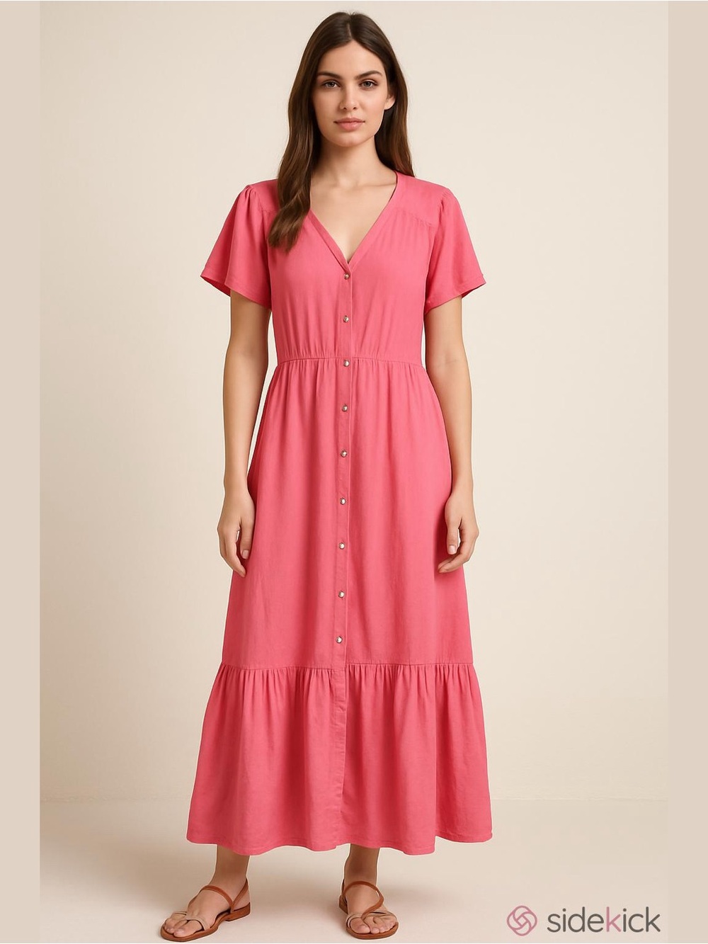 Nurture By Westbound Women’s Coral Pink Maxi Dress 1X Pockets Cottagecore Comfy